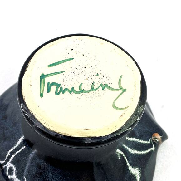 Francine Zajac Flower Frog Glazed Pottery Vase Bowl  Black Beige Reds Marbled - Picture 5 of 7